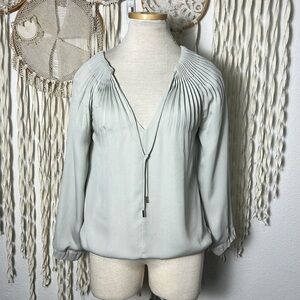Diane Von Furstenberg Mikino Mint Colored Pleated Neckline Long Sleeve Blouse 2